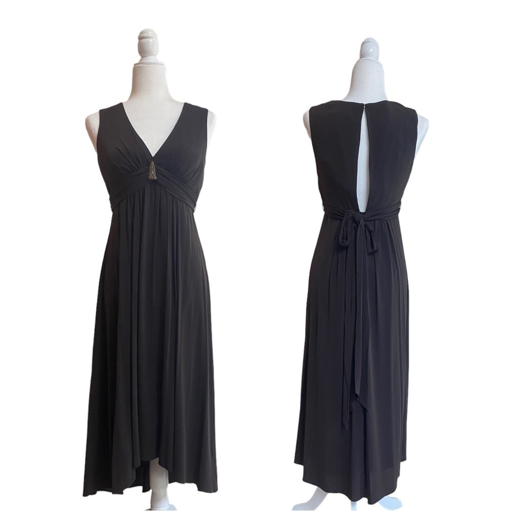 Laundry by Shelli Segal Brown Sleeveless Cocktail Women 8 Midi Open Back V Neck